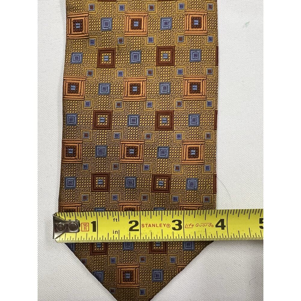 Set Of 3 DANIEL DE FASSON Handmade 100% Silk Tie Geometric Necktie Red Yellow - Picture 11 of 14